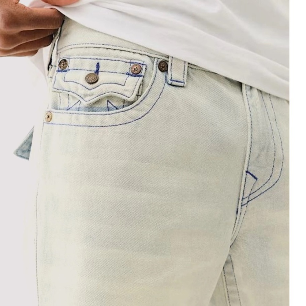 True Religion Light Denim Shorts with Blue Stitching